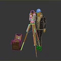 Surveying Instrument On Tripod With Brown Case And Person In White Hard Hat