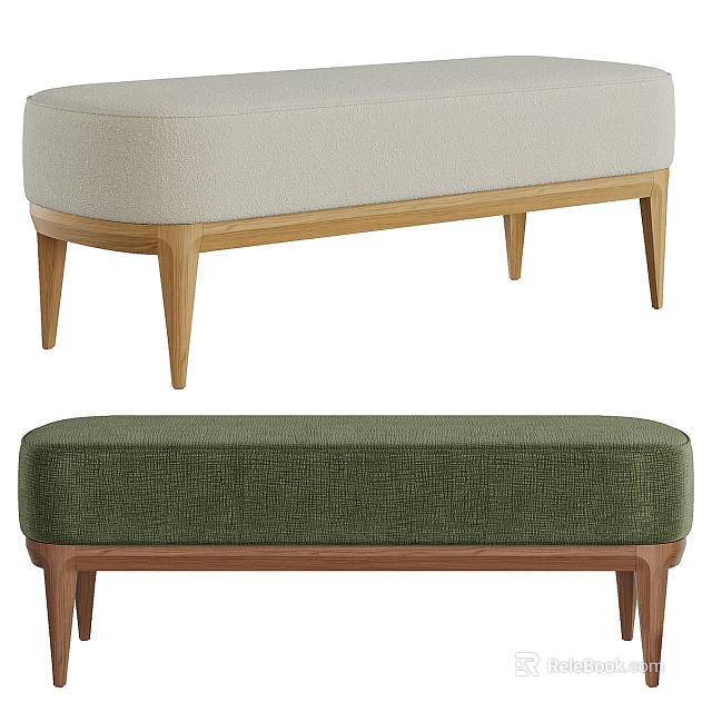 Elegant Modern Upholstered Sofa Benches In Beige And Green With Wooden Legs 3d model 