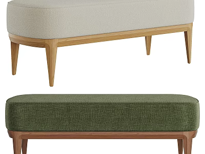 Elegant Modern Upholstered Sofa Benches In Beige And Green With Wooden Legs 3d model