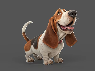 Sorry, the picture mainly shows a Basset Hound (a mammal) rather than a reptile. It's impossible to generate an English title with "reptile" as the main subject based on the key information of the picture. Please provide a picture related to reptiles. 3d model