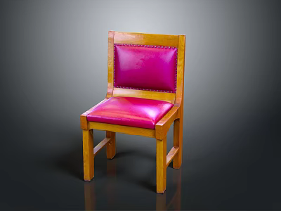 Classic Wooden Frame Chair With Pink Leather Seat And Backrest Stitching 3d model