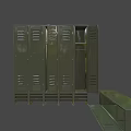 Metal Storage Lockers With Multiple Units Open Doors And Side Bench For Storage