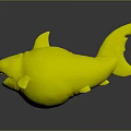 Blue And White Cartoon Style Shark 3D Model With Open Mouth And Yellow Eyes