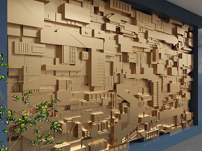 Modern 3D Geometric Background Wall Design With Textured Panels And Lighting Effects 3d model