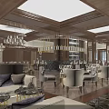 Elegant Bar Interior Design With Dark Wooden Decor Chandeliers And Comfortable Sofas Armchairs Dining Tables