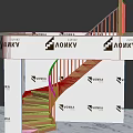 Modern Wooden Staircase With Curved Handrail On White Display Stand Interior Design