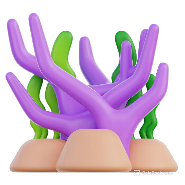 Decorative Purple Green Coral Like Branches With Skin Tone Base Design 3d model 