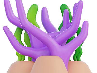 Decorative Purple Green Coral Like Branches With Skin Tone Base Design 3d model