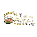 Yellow And Orange Outdoor Playground Equipment With Slides Climbing Nets Swings And Rotating Structures