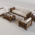 Minimalist Sofa Coffee Table Set With Wooden Frame Light Cushions And Side Table Lamp 3d model