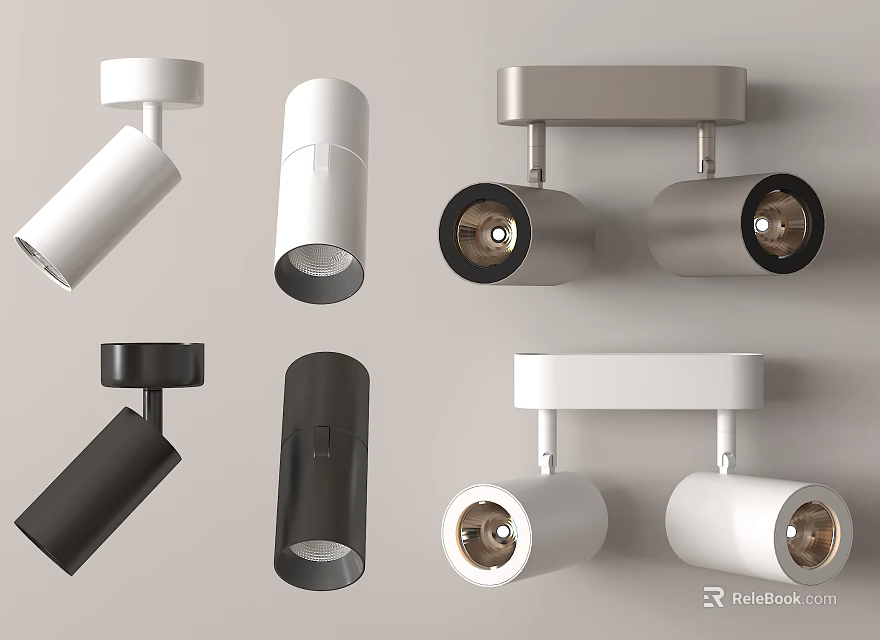 Modern Downlights And Spotlights With Stylish Designs In White Black Silver 3d model 