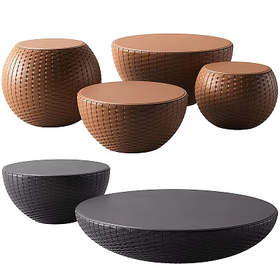 Stylish Woven Round Coffee Tables in Brown and Black Hues 3d model