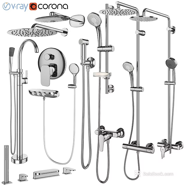 Modern Stainless Steel Shower System With Rainfall Top Head Handheld Sprayer And Control Valve 3d model 
