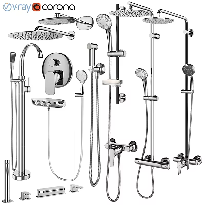 Modern Stainless Steel Shower System With Rainfall Top Head Handheld Sprayer And Control Valve 3d model