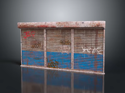 Rusty Blue Red Roller Shutter With Colorful Graffiti And Worn Surface 3d model