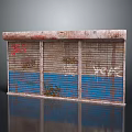 Rusty Blue Red Roller Shutter With Colorful Graffiti And Worn Surface