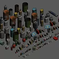 Assorted Industrial Equipment Collection With Containers Cans Pipes And Small Parts