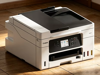 Canon White And Black Office Printer On Wooden Floor With Control Panel 3d model