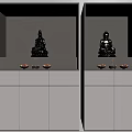 Modern Gray Buddhist Shrine Cabinet With Golden Buddha Statues And Drawers