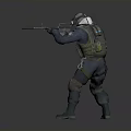 Tactical Military Soldier Character Wearing Helmet Goggles Backpack And Holding Rifle