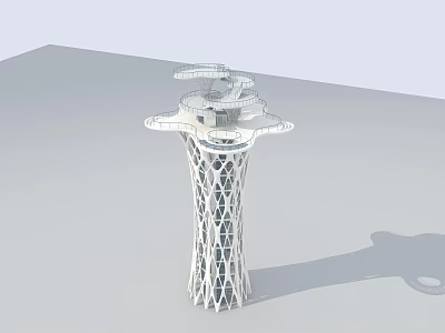 Modern Architectural Tower With Intricate Lattice Structure And Top Observation Decks 3d model