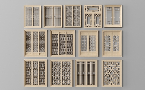 Chinese-style double-door wooden door 3d model