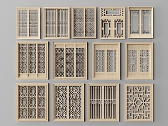 Chinese-style double-door wooden door 3d model