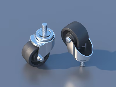 Heavy Duty Swivel Caster Wheels With Black Rubber Tires And Silver Metal Brackets 3d model