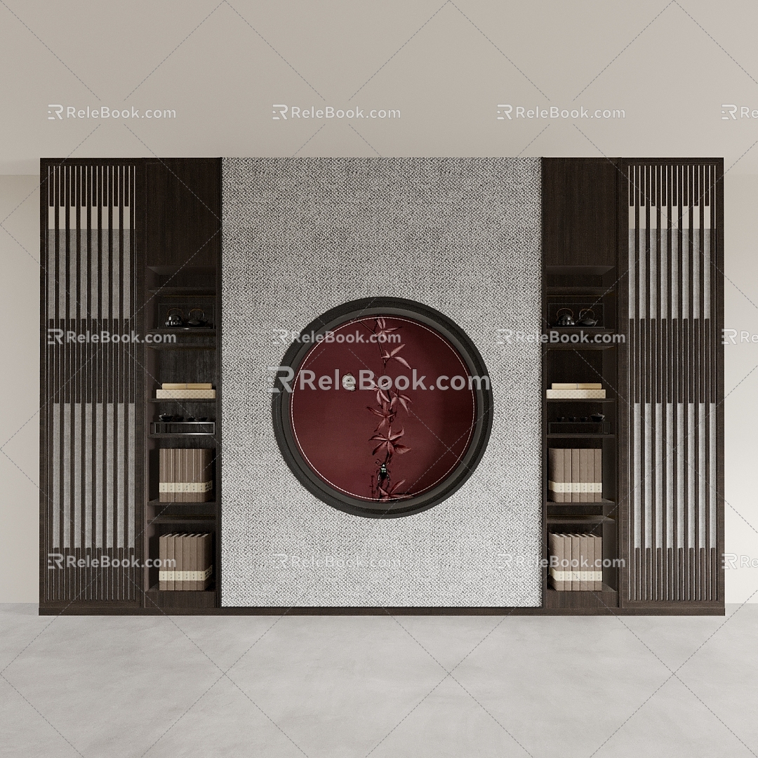 Tea Cabinet Bookshelf Storage Cabinet Decorative Cabinet Display Cabinet Study Background Wall Tea Room Background Wall 3d model