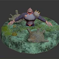 3D Robot Figure On Round Mossy Base With Metallic Mechanical Parts