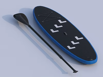 Black And Blue Stand Up Paddle Board With White Logos And Matching Paddle 3d model