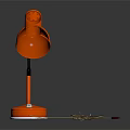 Red Table Lamp with Curved Lampshade Metal Base and Hanging Power Cord