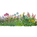 Colorful Mixed Flowers and Green Plants in Vibrant Garden Arrangement