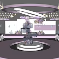 Elegant Wedding Banquet Hall With Floral Decorations Chandeliers And Round Stage