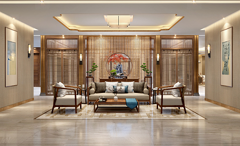 New Chinese-style reception area foyer 3d model