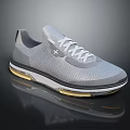 Gray Mesh Sporty Shoes With White Laces White And Gold Sole And Air Cushion
