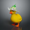Adorable Yellow Duck Toy Wearing Lotus Shaped White Hat With Green Decoration
