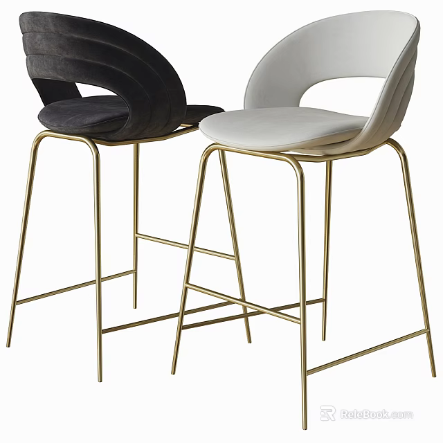 Black And White Velvet Bar Stools With Gold Metal Legs Modern Design 3d model 