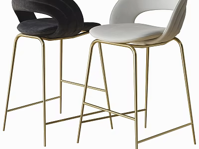 Black And White Velvet Bar Stools With Gold Metal Legs Modern Design 3d model