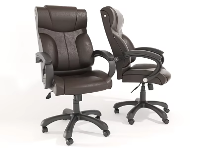 Brown Leather Office Chair With Ergonomic Backrest Adjustable Armrests And Swivel Wheels 3d model