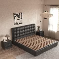 Modern Bedroom Interior Design With Black Tufted Leather Headboard Gray Mattress Nightstands And Table Lamp