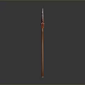 Red Decorative Medieval Fantasy Spear With Detailed Ornate Spearhead And Wooden Shaft Design