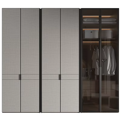Modern Wardrobe Interior With Textured Panels Black Frame Glass Door And Storage Areas 3d model