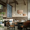 Cozy Restaurant Interior With Round Dining Tables Pendant Lights Green Plants And Booth Seating