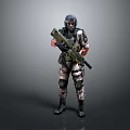 Game Movie Character In Camouflage Combat Uniform With Helmet Goggles And Rifle Standing Pose
