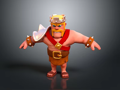 Cartoon 3D Character Design Featuring Crown Armor Red Cape Leather Shorts And Arm Bracers 3d model