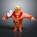 Cartoon 3D Character Design Featuring Crown Armor Red Cape Leather Shorts And Arm Bracers