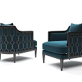 Modern Single Sofa With Teal Upholstery Comfortable Cushions And Geometric Pattern Backrest Wooden Legs