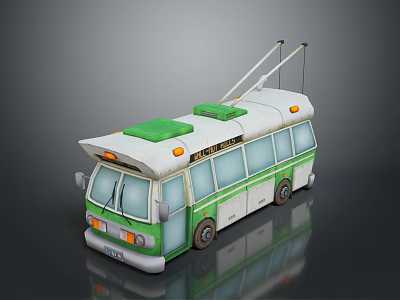 Green And White Trolley Bus With Trolley Poles And Classic Design 3d model