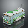 Green And White Trolley Bus With Trolley Poles And Classic Design